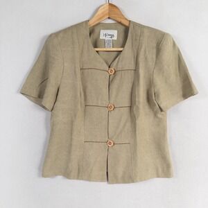 Vintage DJ Summers Jacket Top Sz 8 Beige Button Up Padded Shoulders Embellished